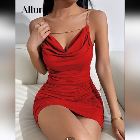 Allurite Women's Elegant Backless V-Neck Bodycon Sexy Date Mini Dress Red Sz XS - Picture 1 of 10
